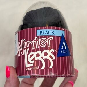 Vintage Winter L’eggs Black Ribbed Opaque Pantyhose in Pkg Size A Small Nylon